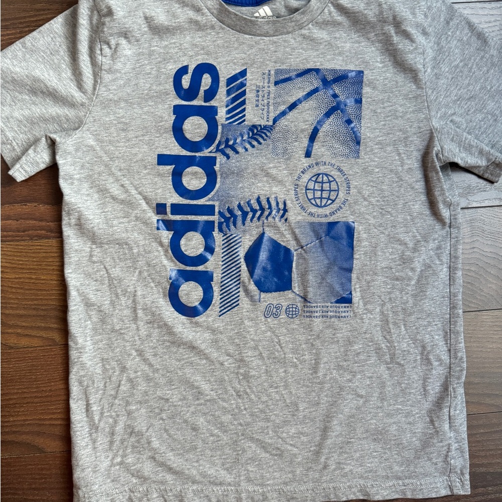 Adidas Gray and Blue Short Sleeve Tee